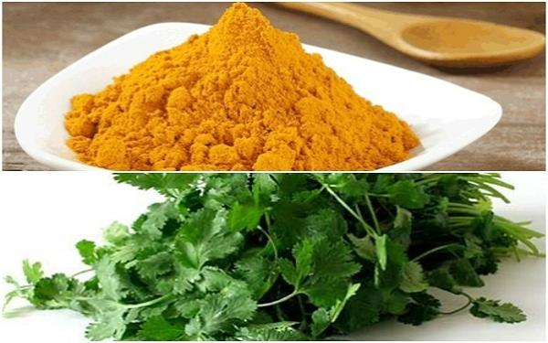 Sử dụng bột nghệ và lá ngò