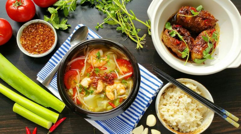 Canh ngao chua dọc mùng và tôm