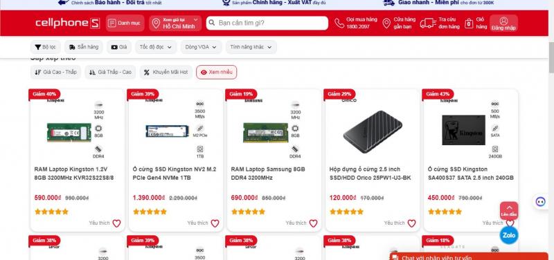 Cellphones bán linh kiện máy tính