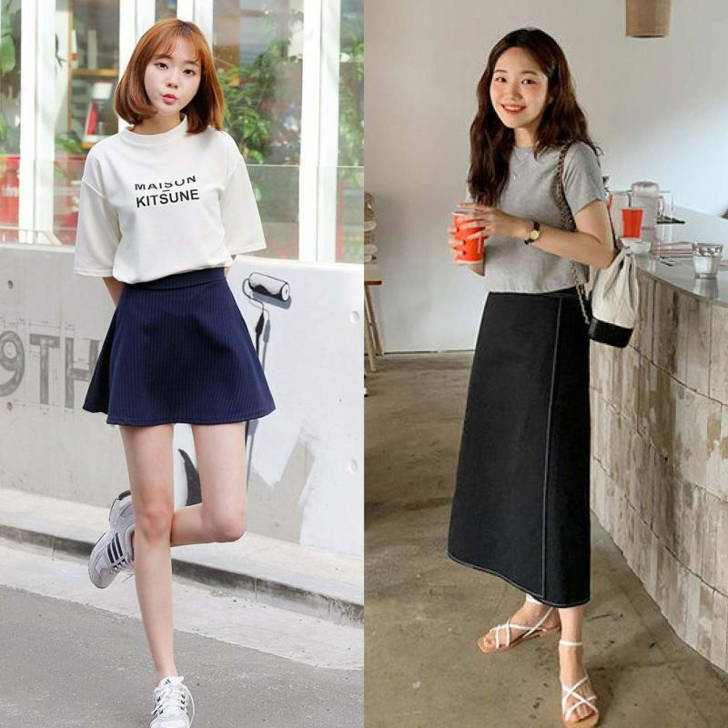 Chân váy đen kết hợp cùng áo phông