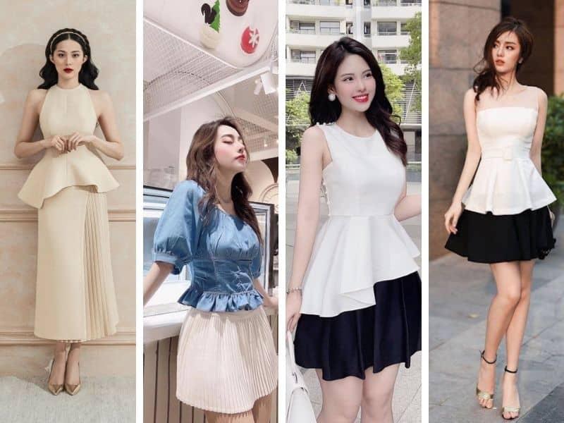 Chân váy đen mặc với áo Peplum