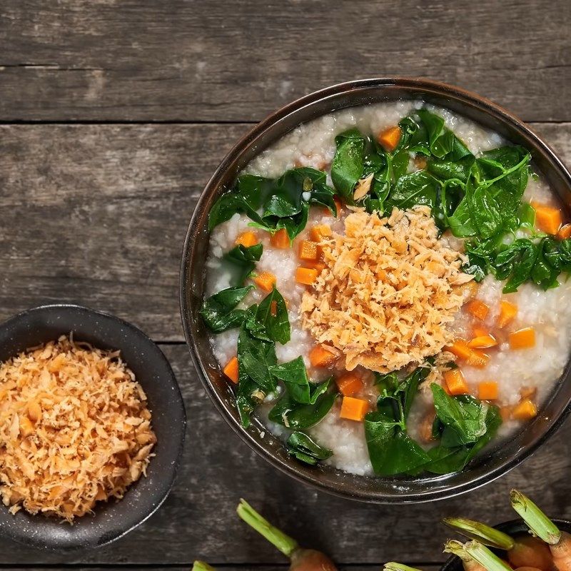 Cháo cá hồi đậu phộng