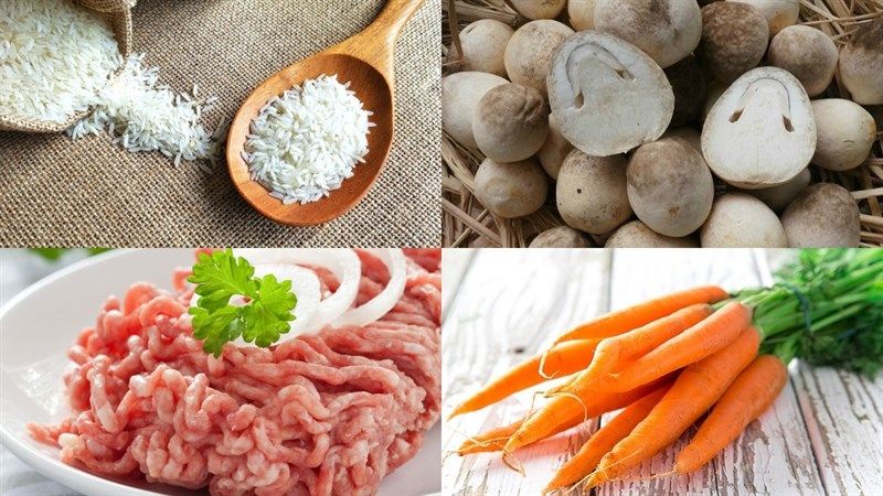Cháo thịt bằm nấm rơm