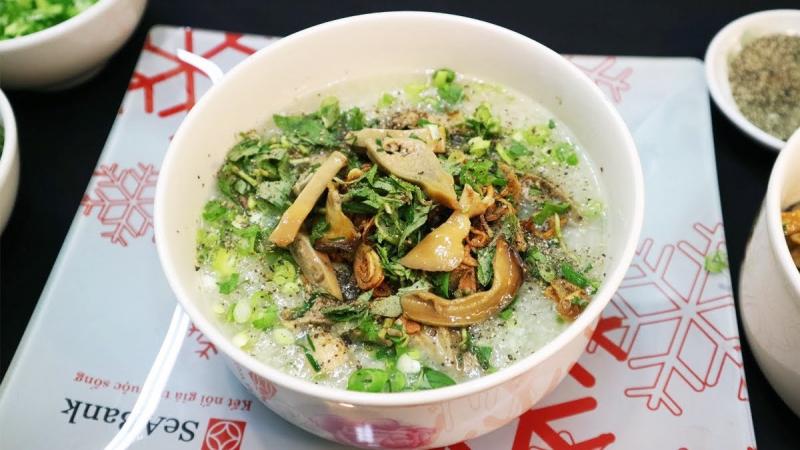 Cháo trai sông với nấm