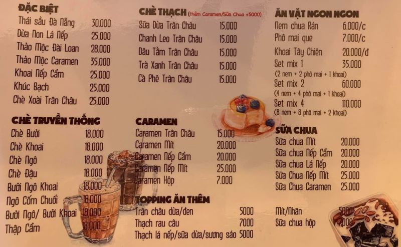 Menu chè Anh Béo