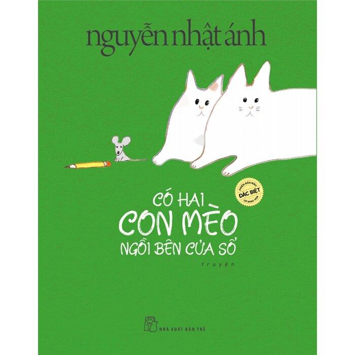 Có hai con mèo ngồi bên cửa sổ