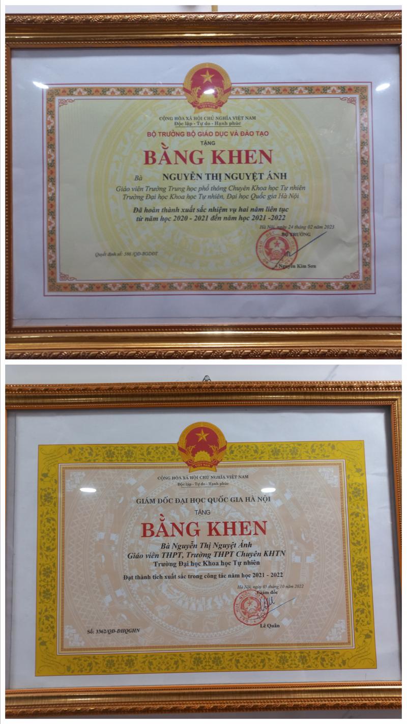 Bằng khen của Cô Nguyễn Thị Nguyệt Ánh