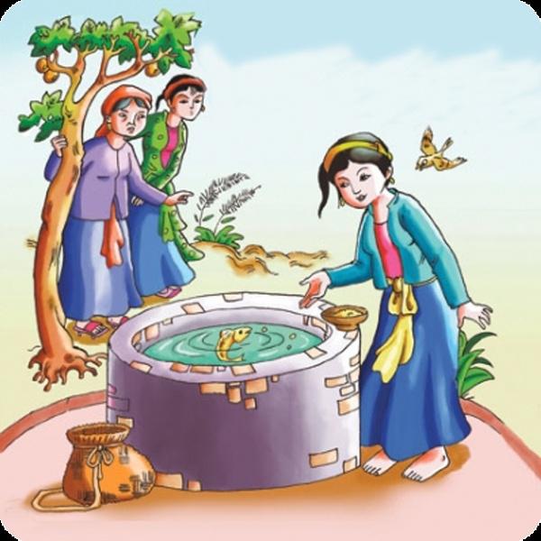 Cô Tấm cho cá bống ăn