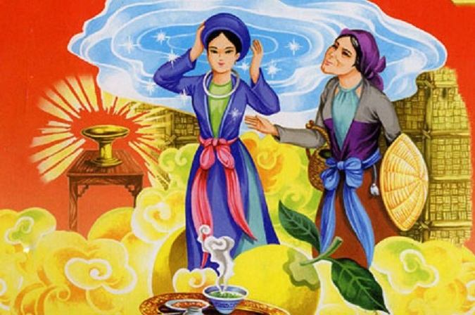 Cô Tấm bước ra từ quả thị của bà lão