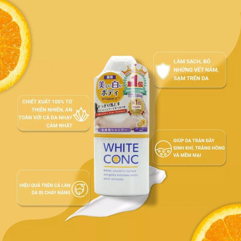 Combo sữa tắm trắng da Body Shampoo CII và kem dưỡng ẩm ban đêm White ConC