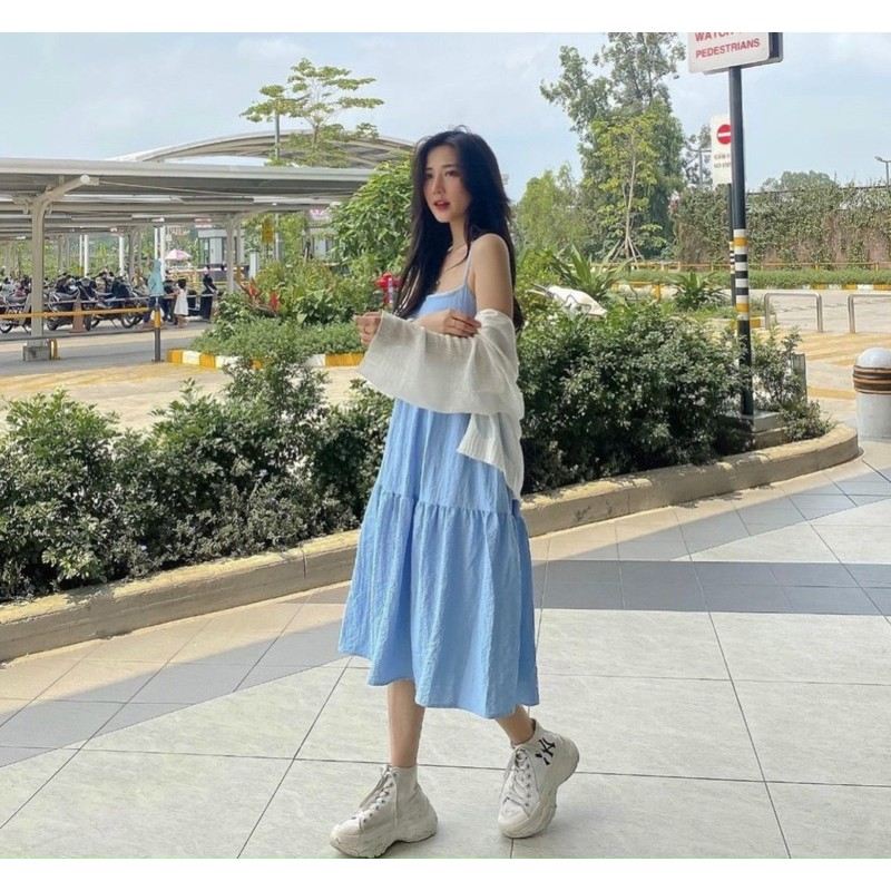 Đầm babydoll với áo carrdigan