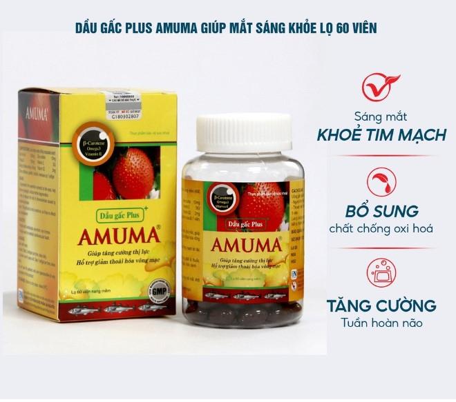 Dầu gấc viên uống Plus Amuma bổ sung dưỡng chất cho mắt giúp mắt sáng khỏe lọ 60 viên