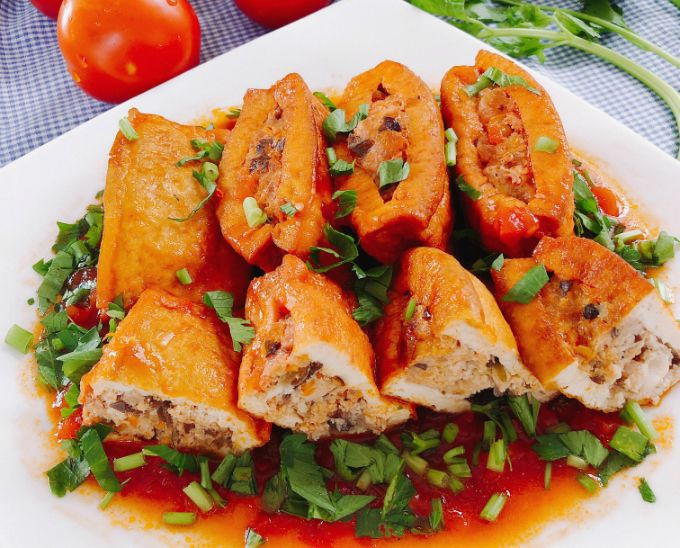 Đậu phụ nhồi thịt sốt cà chua