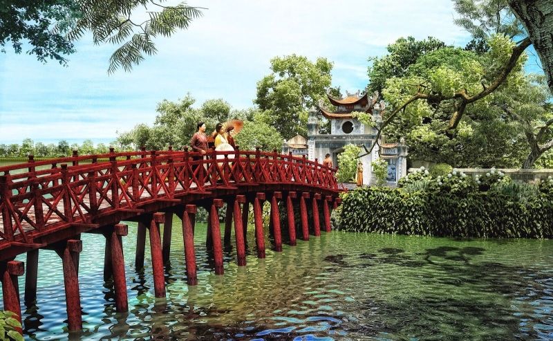 Cầu Thê Húc bắc sang Đền Ngọc Sơn