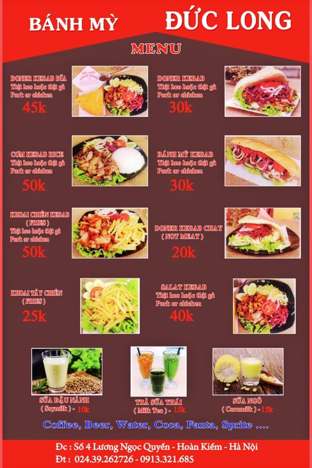 Menu Doner Kebab Đức Long