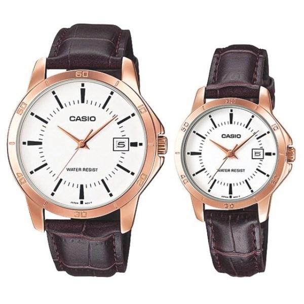 Đồng hồ đôi nam nữ dây da Casio