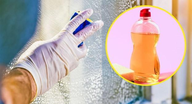Dùng xà phòng rửa chén làm nước lau kính