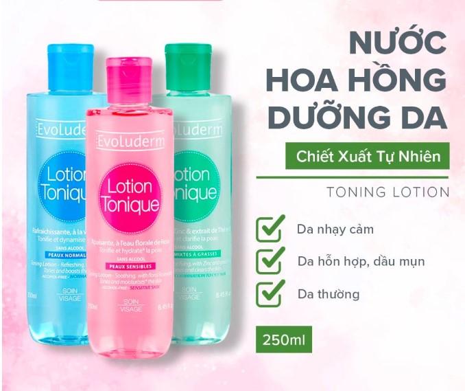 Toner Evoluderm với nhiều loại sản phẩm thích hợp cho từng loại da