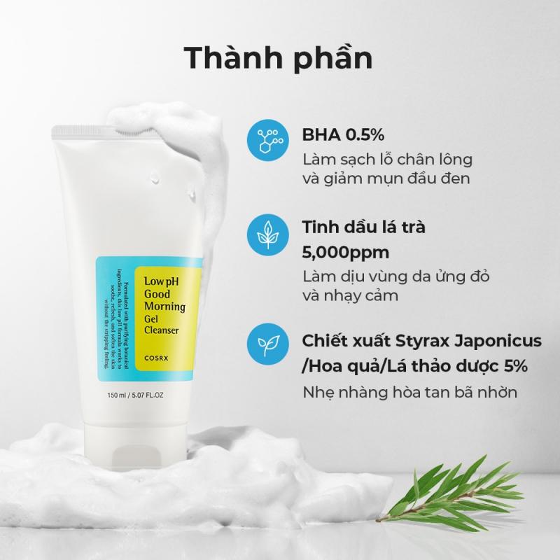 Gel rửa mặt Cosrx Good Morning 150ml/50ml chiết xuất trà xanh độ ph thấp