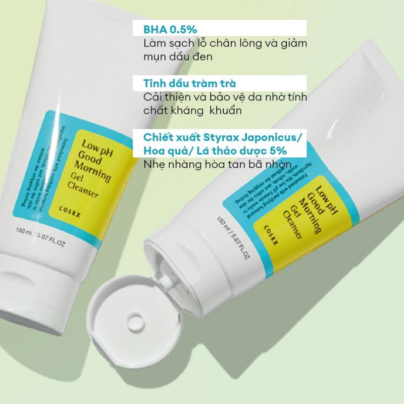 Gel rửa mặt tràm trà, 0.5% BHA COSRX Low pH Good Morning Gel Cleanser