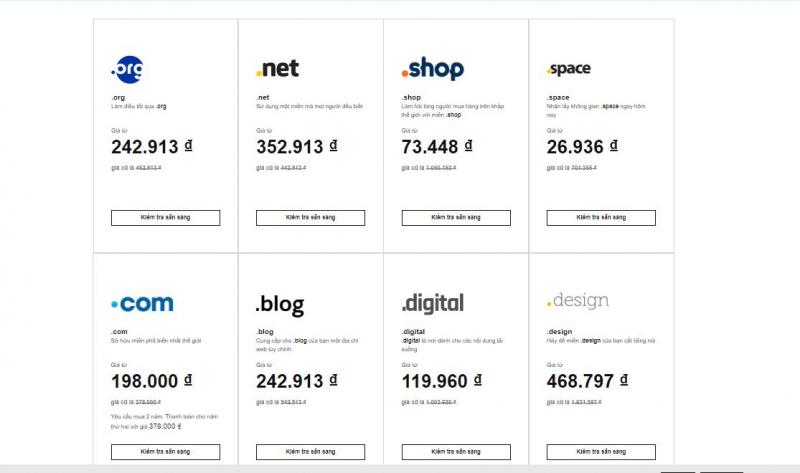 GoDaddy cung cấp nhiều hậu tố tên miền
