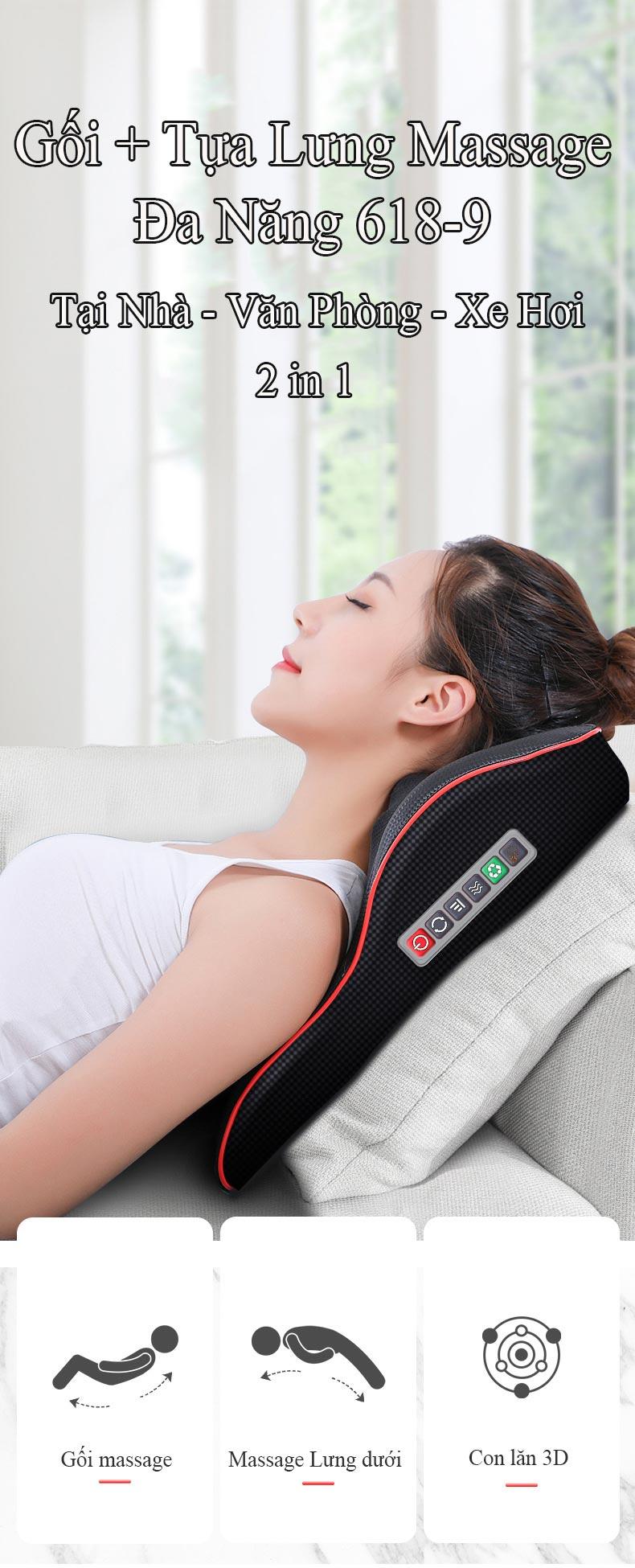 Gối Massage Kiêm Tựa Lưng Đa Năng Le er Kang LEK- 618- 9 tích hợp chế độ rung cùng hồng ngoại