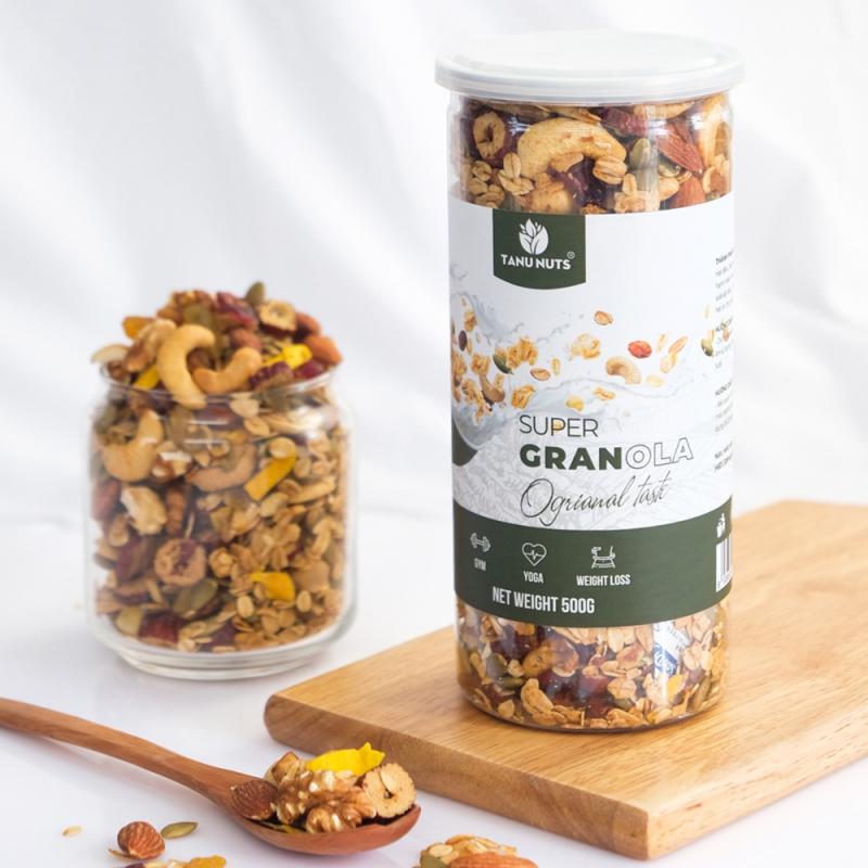 Granola siêu hạt 15% yến mạch Tanu Nuts, ngũ cốc granola giảm cân không đường tốt cho người ăn kiêng, bà bầu