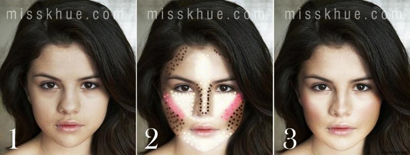 Bạn nên học tập cách đánh khối của Senela Gomez cho gương mặt hình trái tim