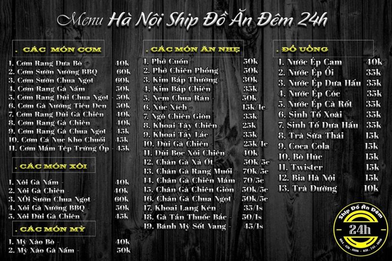 Hà Nội Ship Đồ Ăn Đêm 24h