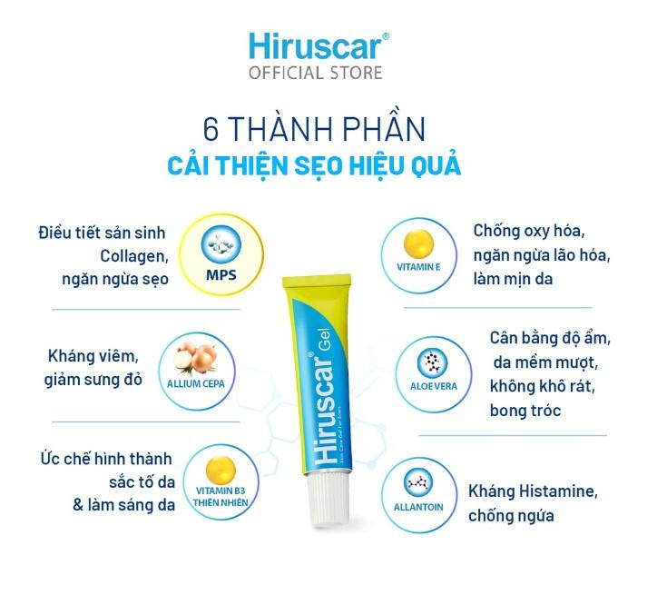 Gel cải thiện sẹo vừa, sẹo lõm, sẹo thâm Hiruscar