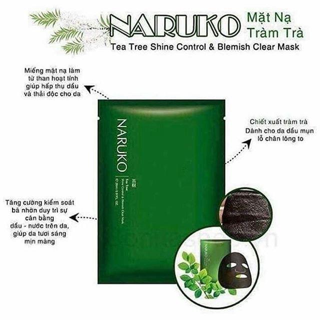 Hộp 8 miếng mặt nạ kiểm soát dầu và mụn trà tràm Naruko Tea Tree 26ml/m