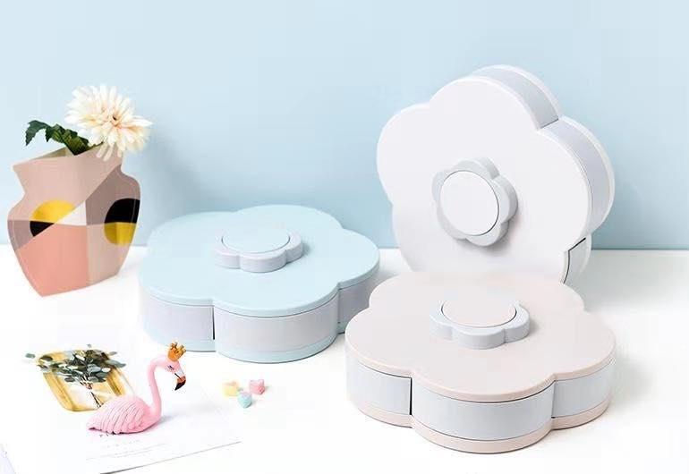 Khay đựng mứt Tết xoay tròn nở hoa 5 cánh