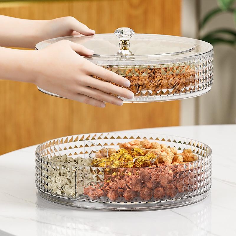 Khay đựng bánh kẹo, mứt Tết dạng tròn xoay 360 độ