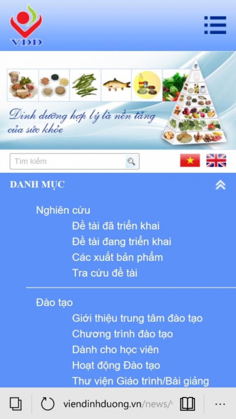 Trang chủ của viện dinh dưỡng quốc gia
