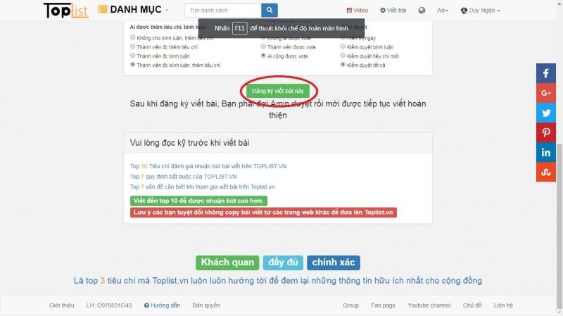 Cách đăng kí chủ đề