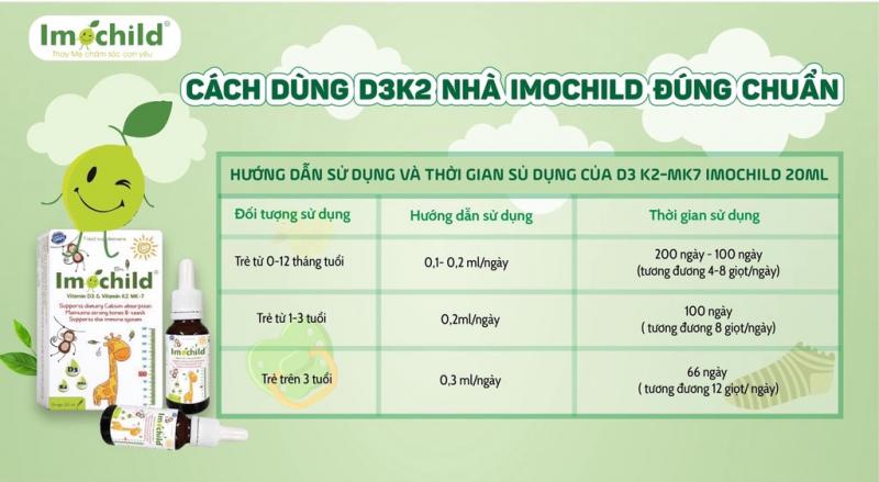 Imochild D3K2 bổ sung vitamin D3, K2-MK7 và DHA