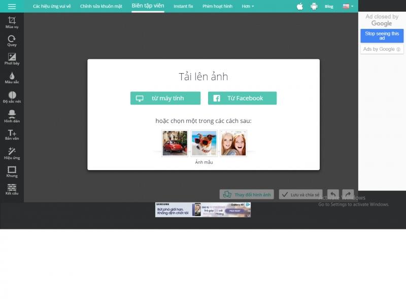 Giao diện của Instant Photo Editing Online