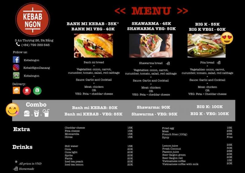 Thực đơn  ﻿Kebab Ngon Đà Nẵng﻿﻿