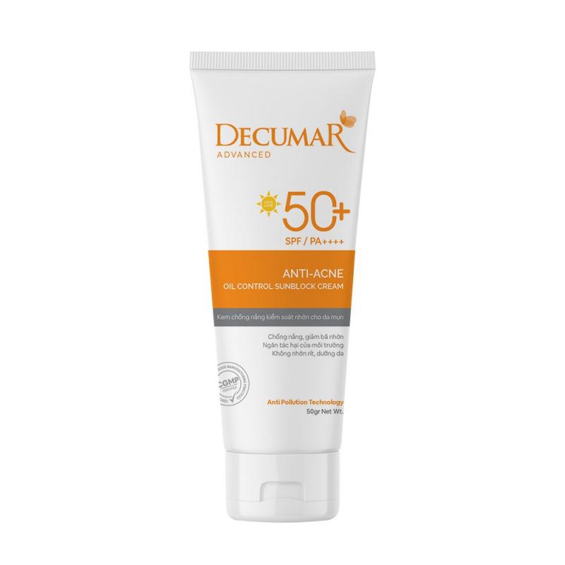 Kem chống nắng kiềm dầu nâng tone chuyên biệt cho da mụn Decumar Advanced Sunblock SPF50 (50gr)