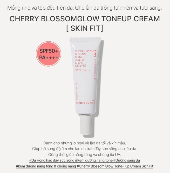 Kem dưỡng ẩm làm sáng chống nắng cho da Innisfree Jeju Cherry Blossom Skin-Fit Tone-Up Cream SPF 50+PA++++