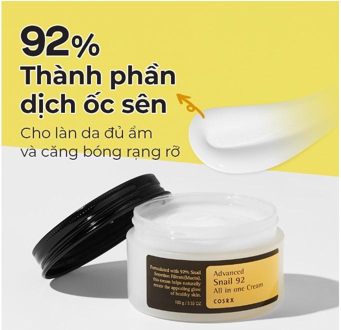 Kem dưỡng ẩm tái tạo và phục hồi da Cosrx Advanced Snail 92 All in One Crea