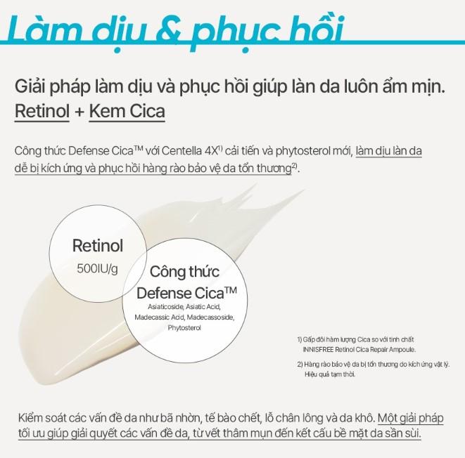 Kem dưỡng làm dịu và phục hồi da Innisfree Retinol Cica Barrier Defense Cream
