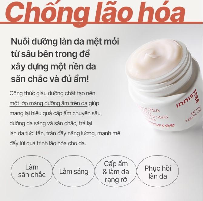Kem dưỡng phục hồi da và chống lão hóa trà đen Innisfree Black Tea Youth Enhancing Cream