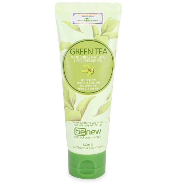 Kem tẩy da chết trà xanh sạch mụn trắng da Benew Green Tea Whitening Natural Herb Peeling Gel