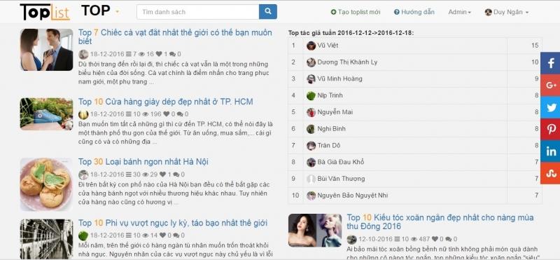 Kết quả ba cuộc thi hàng tuần đang được tổ chức trên (12-18/12/2016)