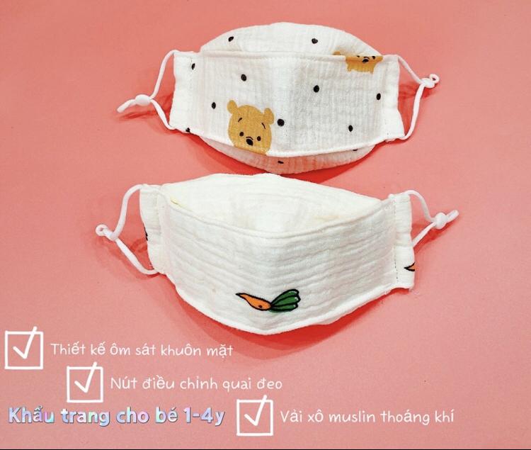 Khẩu trang cao cấp Vuông Tròn chất liệu muslin đẹp an toàn cho bé