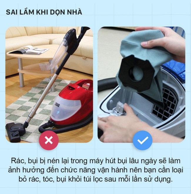 Không làm sạch máy hút bụi sau mỗi lần sử dụng