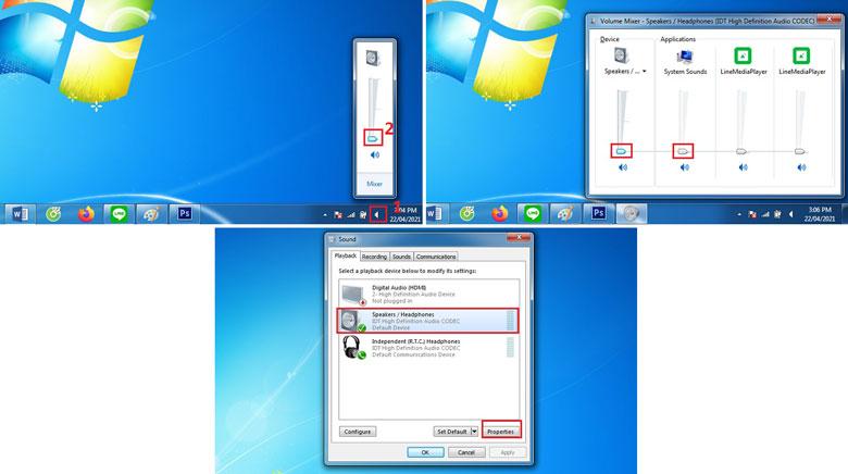 Kiểm tra Volume của Windows tại góc phải cuối màn hình máy tính