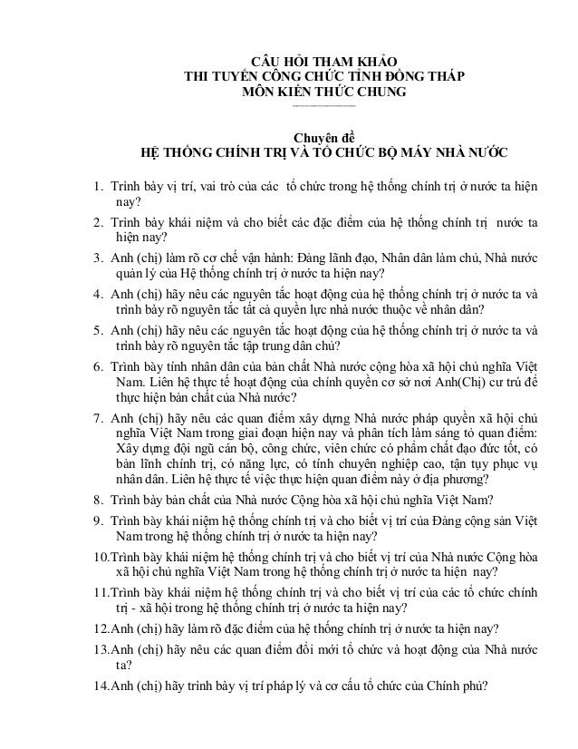 Câu hỏi tham khảo cho môn kiến thức chung.