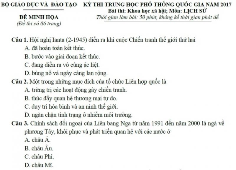 Đề minh hoạ